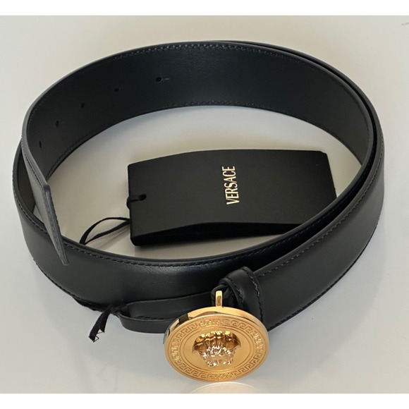 Versace Gold Medusa-Buckle Black Leather Belt 120 (48) Italy 1006276 NWT $600 - Picture 8 of 13